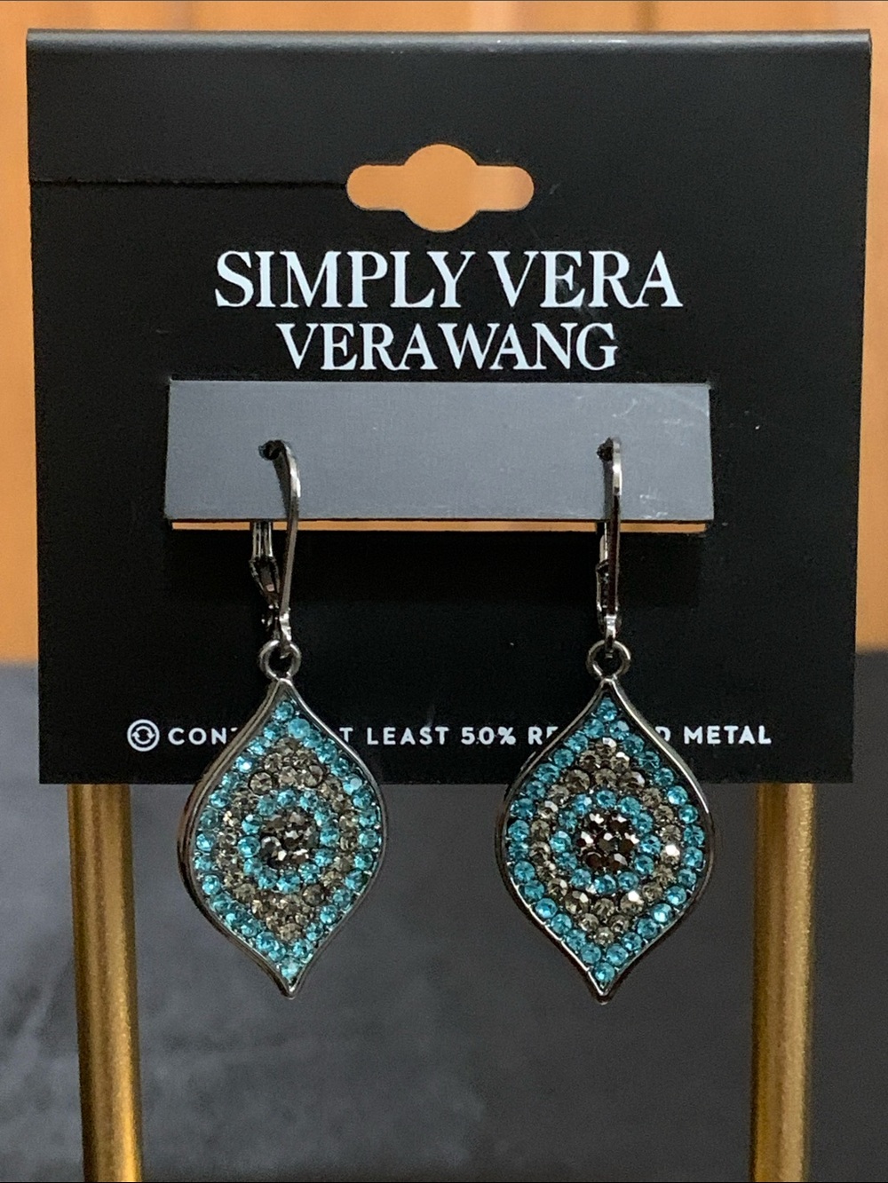 NWT Simply Vera Vera Wang gun metal tone blue/gray/black earrings